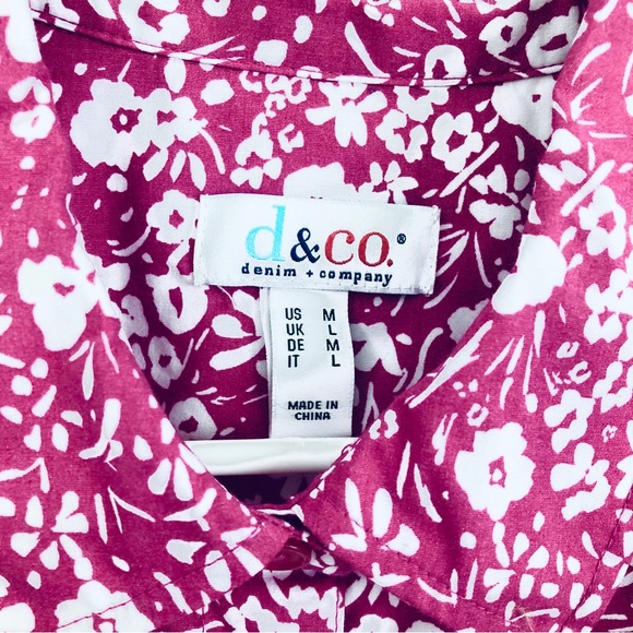 Denim & Co. Printed Button Front Shirt in Magenta Floral, Size M - Picture 12 of 13